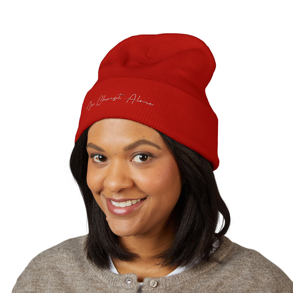 Embroidered "In Christ Alone" Cuffed Beanie