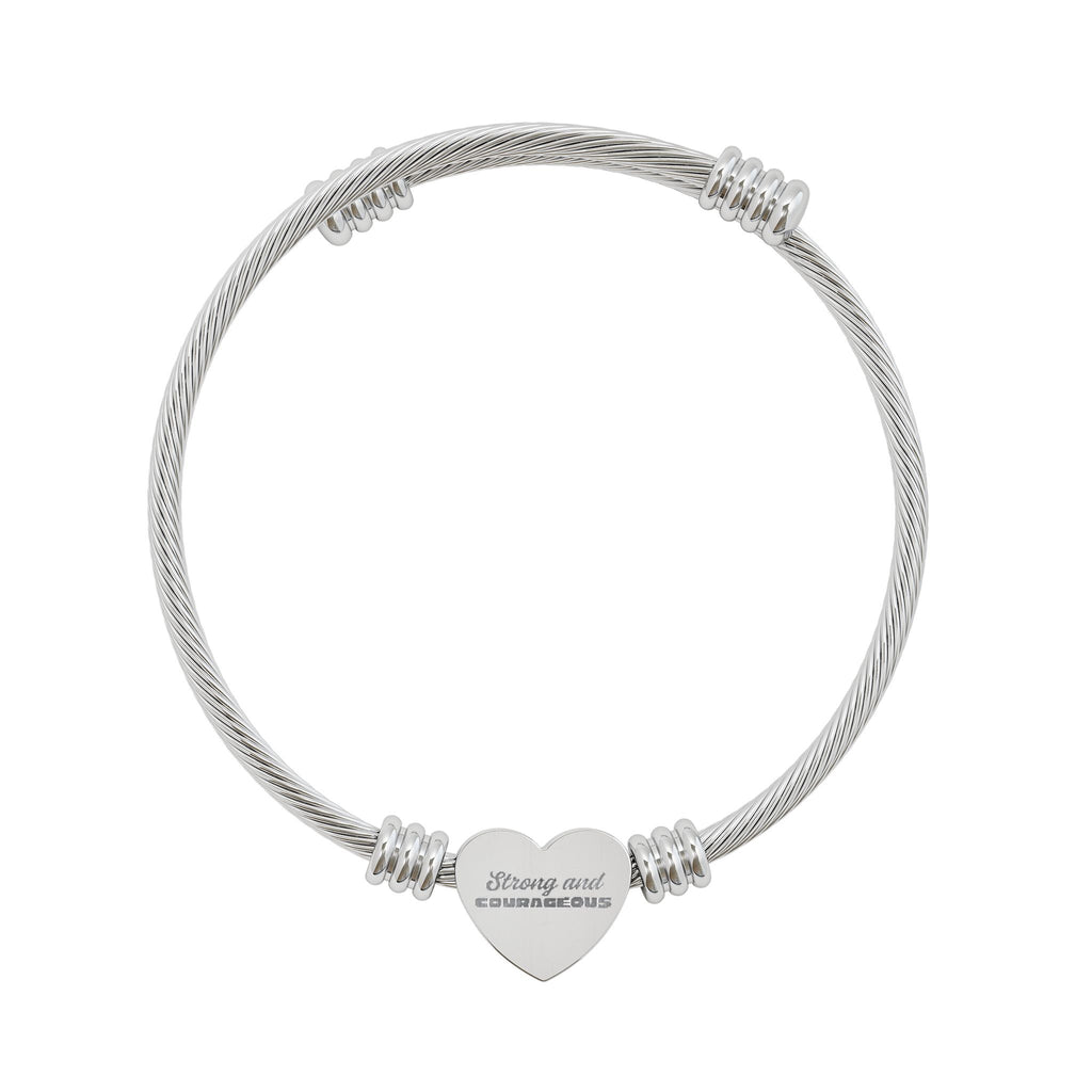 "Strong And Courageous" Engraved Heart Cable Cuff Bracelet
