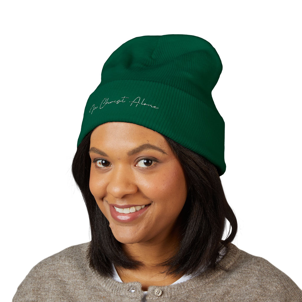 Embroidered "In Christ Alone" Cuffed Beanie